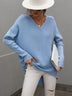 Ribbed V-Neck Open Back Tunic Sweater - Minihomy