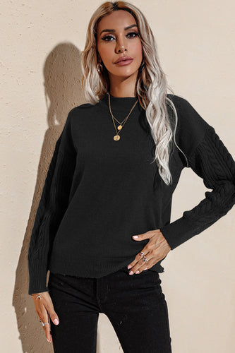 Mock Neck Cable Knit Sleeves Sweater