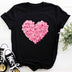 Pink heart-shaped flower print women's t-shirt - Minihomy