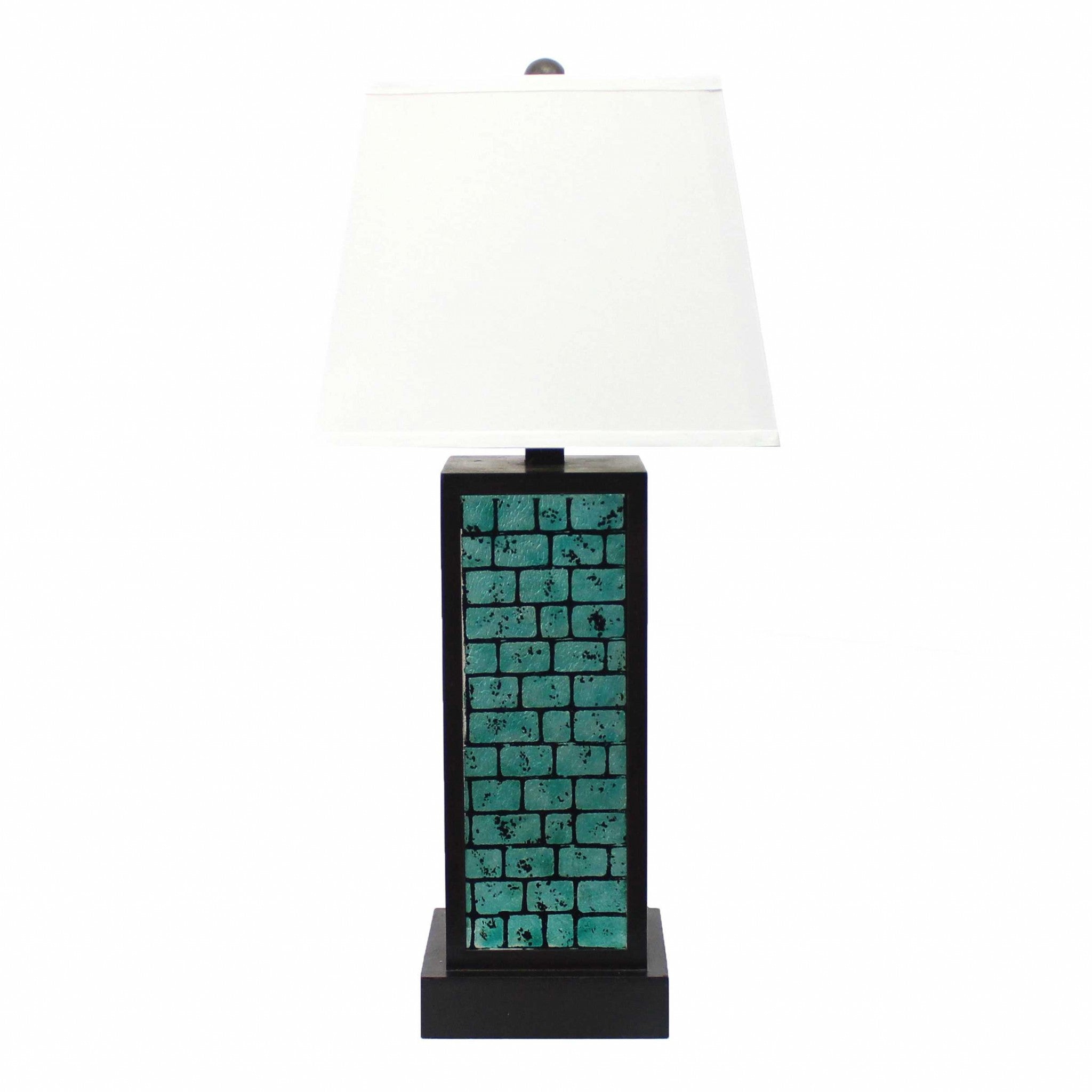 13 X 15 X 30.75 Black Metal With Teal Brick Pattern - Table Lamp - Minihomy