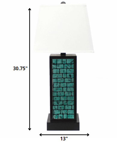 13 X 15 X 30.75 Black Metal With Teal Brick Pattern - Table Lamp - Minihomy