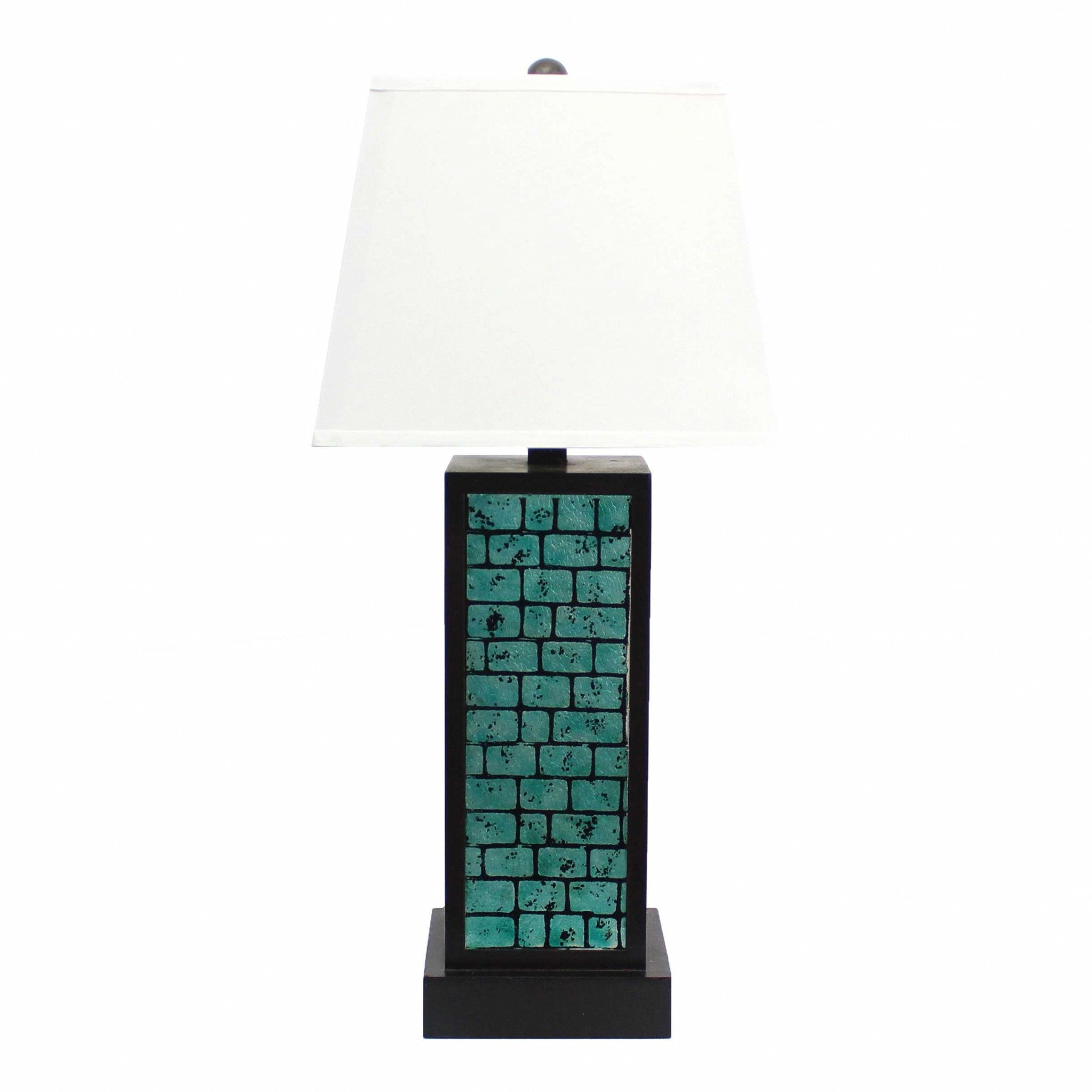 13 X 15 X 30.75 Black Metal With Teal Brick Pattern - Table Lamp - Minihomy