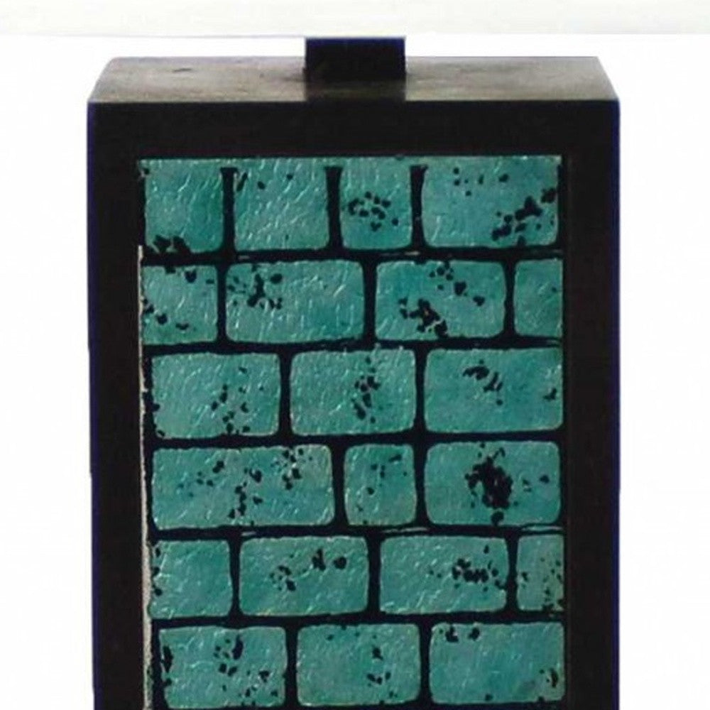 13 X 15 X 30.75 Black Metal With Teal Brick Pattern - Table Lamp - Minihomy