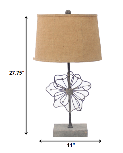 11 X 15 X 27.75 Tan Country Cottage With Blooming Flower Pedestal - Table Lamp - Minihomy