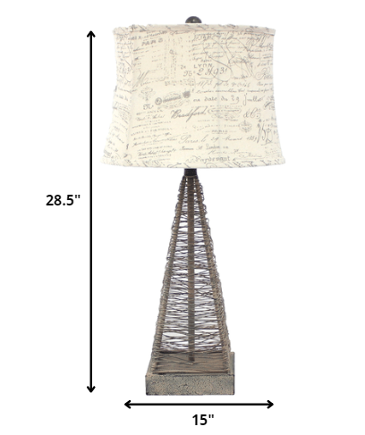 15 X 13 X 28.5 Tan Industrial Metal With Gentle Linen Shade - Table Lamp - Minihomy