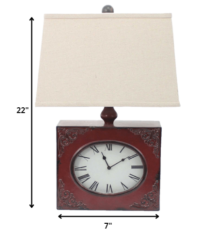 7 X 7 X 22 Red Vintage Metal Clock Base - Table Lamp - Minihomy