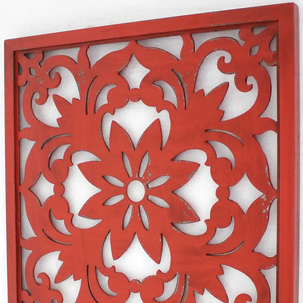 1 X 24 X 24 Red Vintage Floral - Wall Plaque - Minihomy