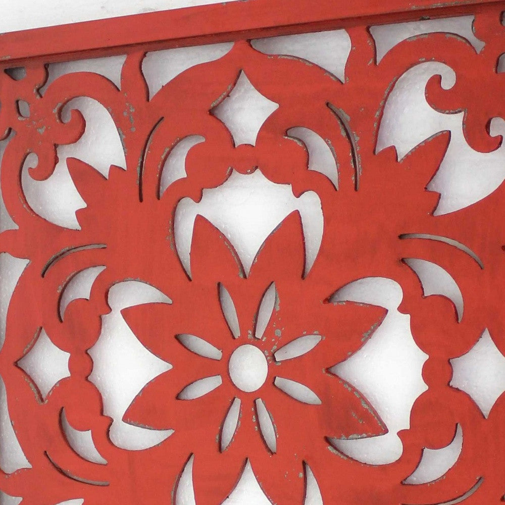 1 X 24 X 24 Red Vintage Floral - Wall Plaque - Minihomy