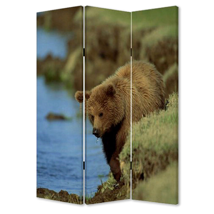 1" X 48" X 72" Multi Color Wood Canvas Bear  Screen - Minihomy