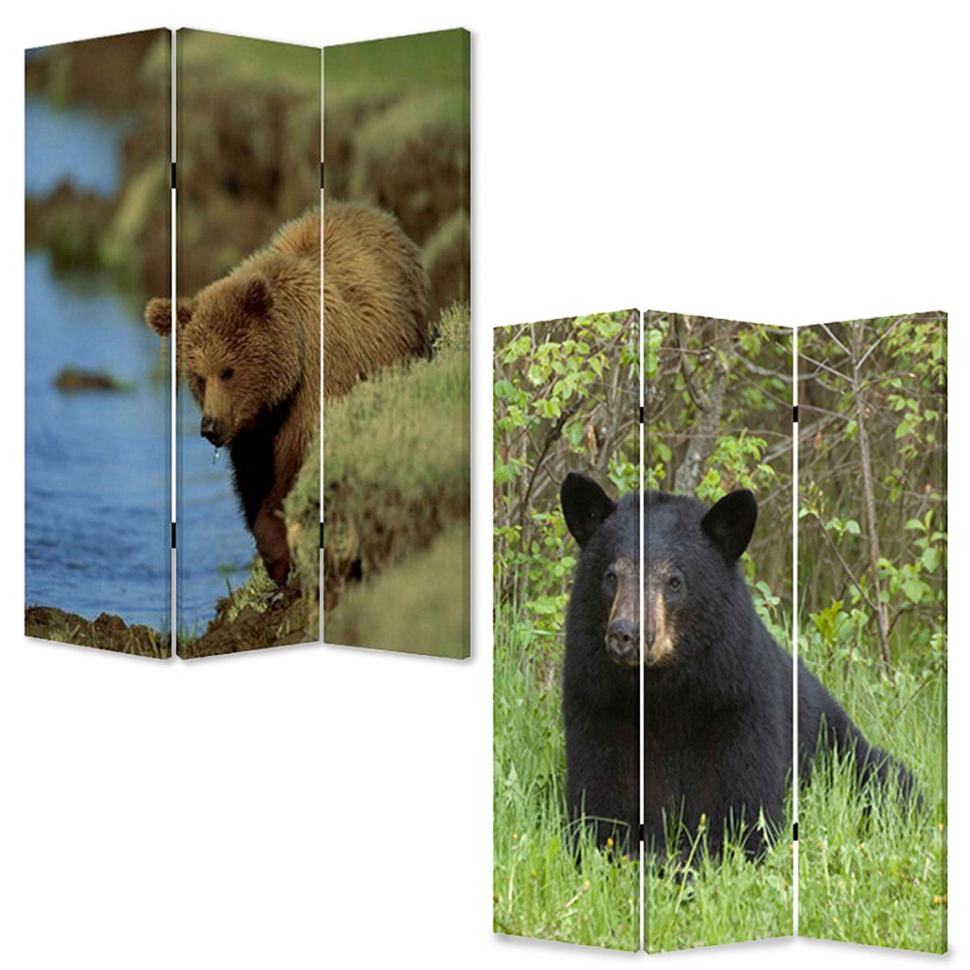 1" X 48" X 72" Multi Color Wood Canvas Bear  Screen - Minihomy