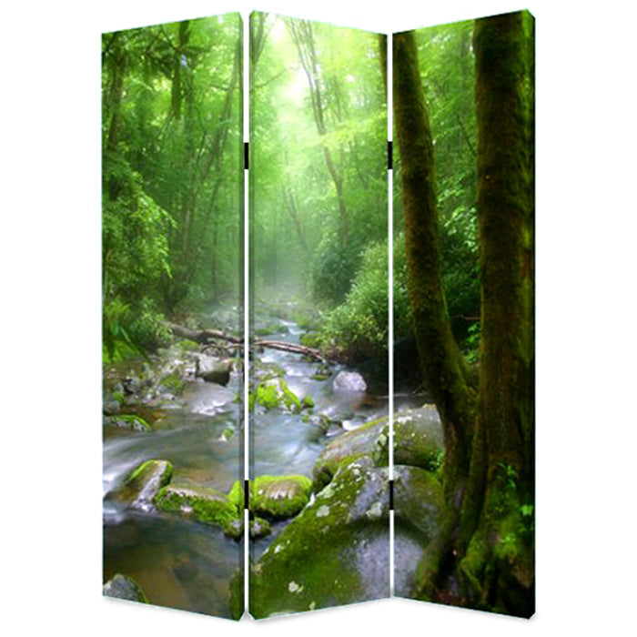 1" X 48" X 72" Multi Color Wood Canvas Meadows And Streams  Screen - Minihomy