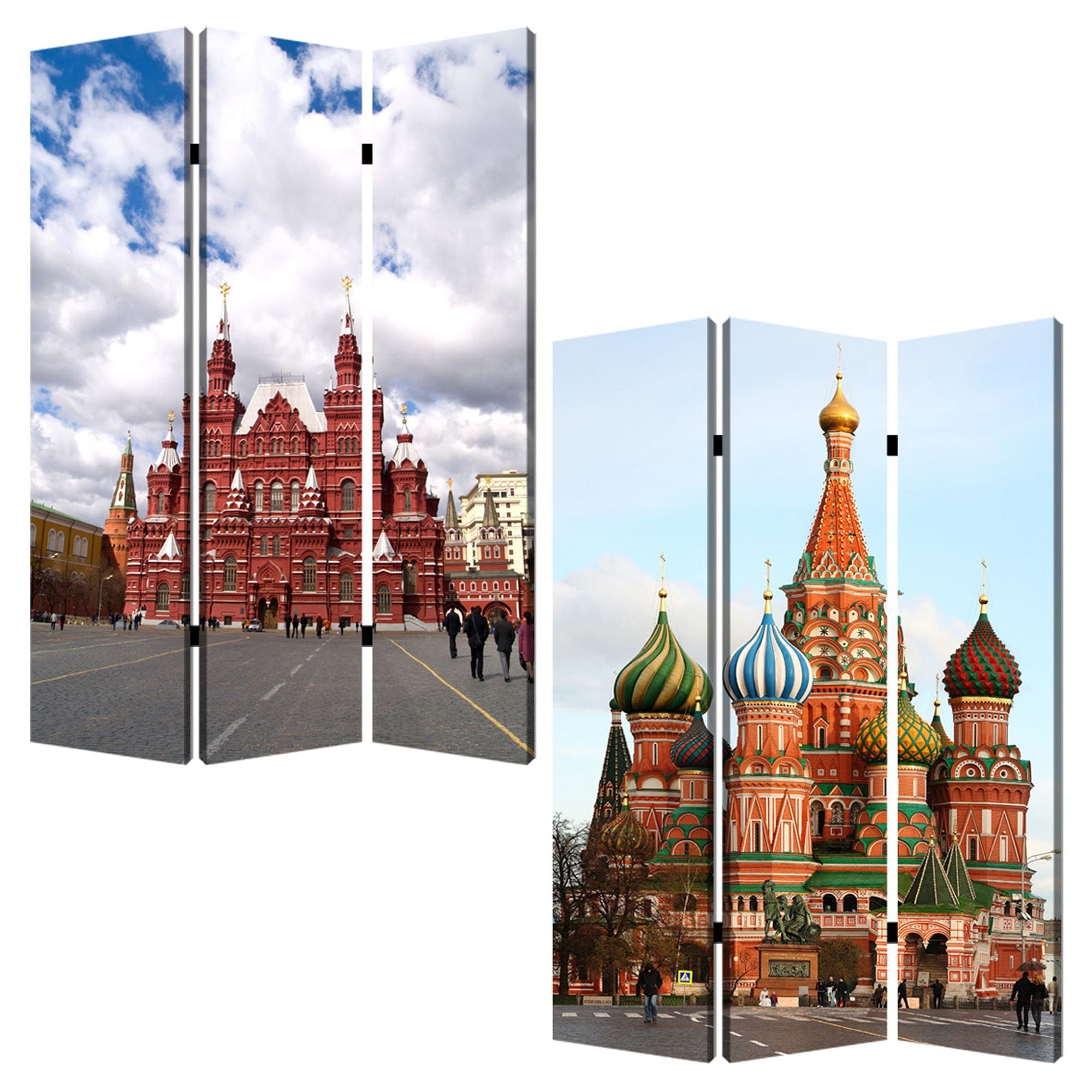 1" X 48" X 72" Multi Color Wood Canvas Russia  Screen - Minihomy