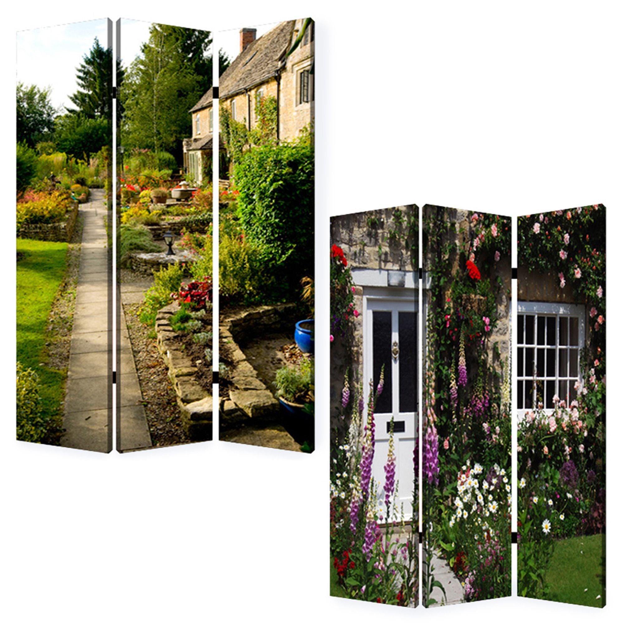 1" X 48" X 72" Multi Color Wood Canvas English Garden  Screen - Minihomy