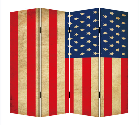 1" X 84" X 84" Multi Color Wood Canvas American Flag  Screen - Minihomy