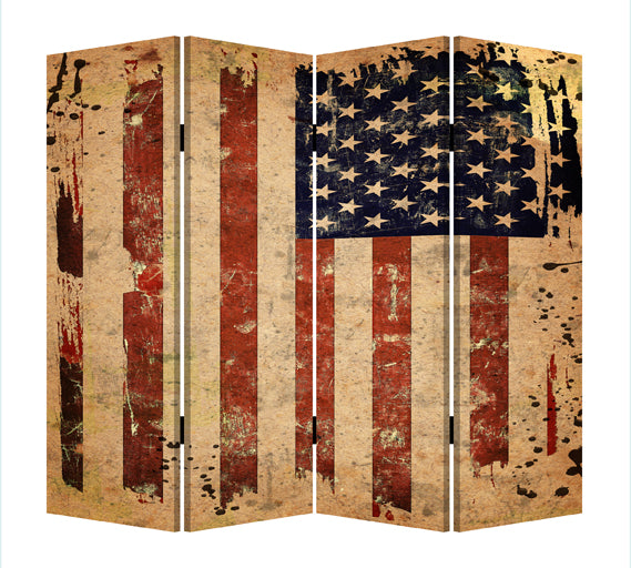 1" X 84" X 84" Multi Color Wood Canvas American Flag  Screen - Minihomy