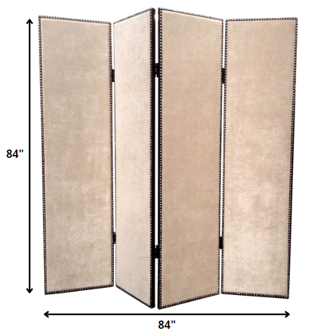 1 X 84 X 84 Beige Wood & Fabric Chateau  Screen - Minihomy