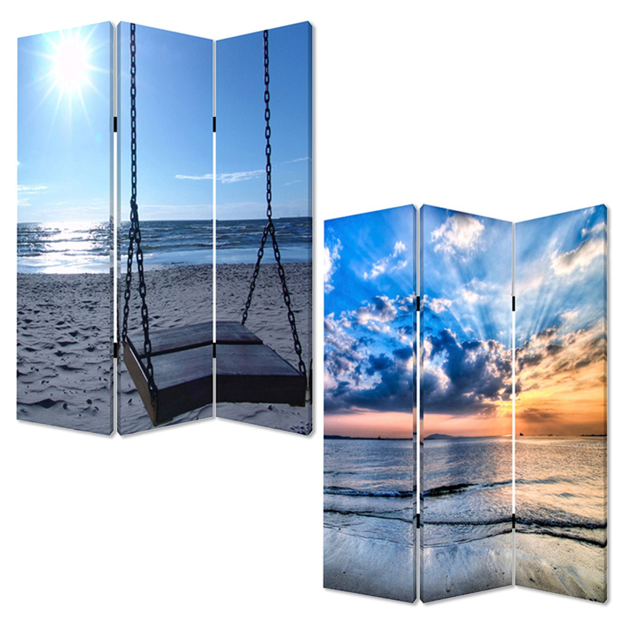 1" X 48" X 72" Multi Color Wood Canvas Seaside Serenity  Screen - Minihomy