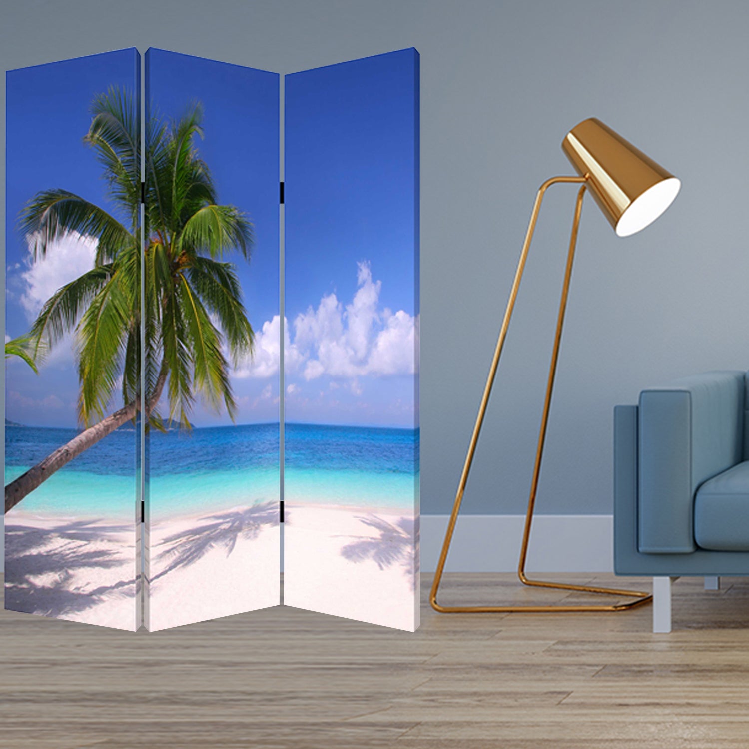 1 X 48 X 72 Multi Color Wood Canvas Paradise  Screen - Minihomy