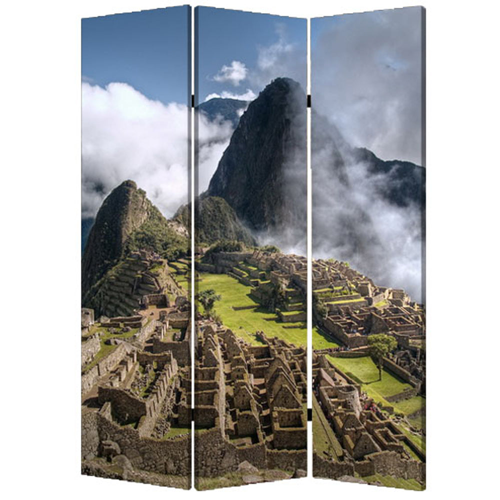 1" X 48" X 72" Multi Color Wood Canvas Machu Picchu  Screen - Minihomy