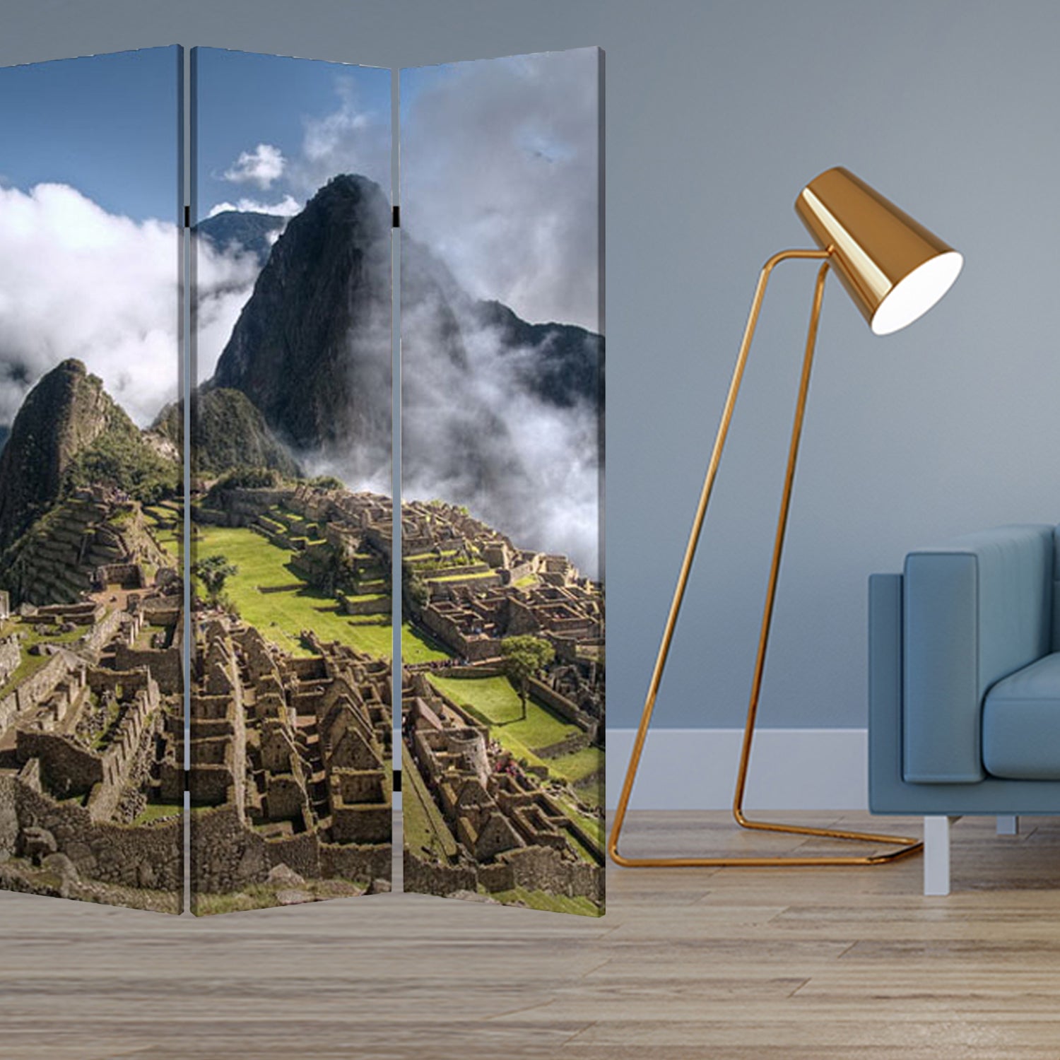 1" X 48" X 72" Multi Color Wood Canvas Machu Picchu  Screen - Minihomy