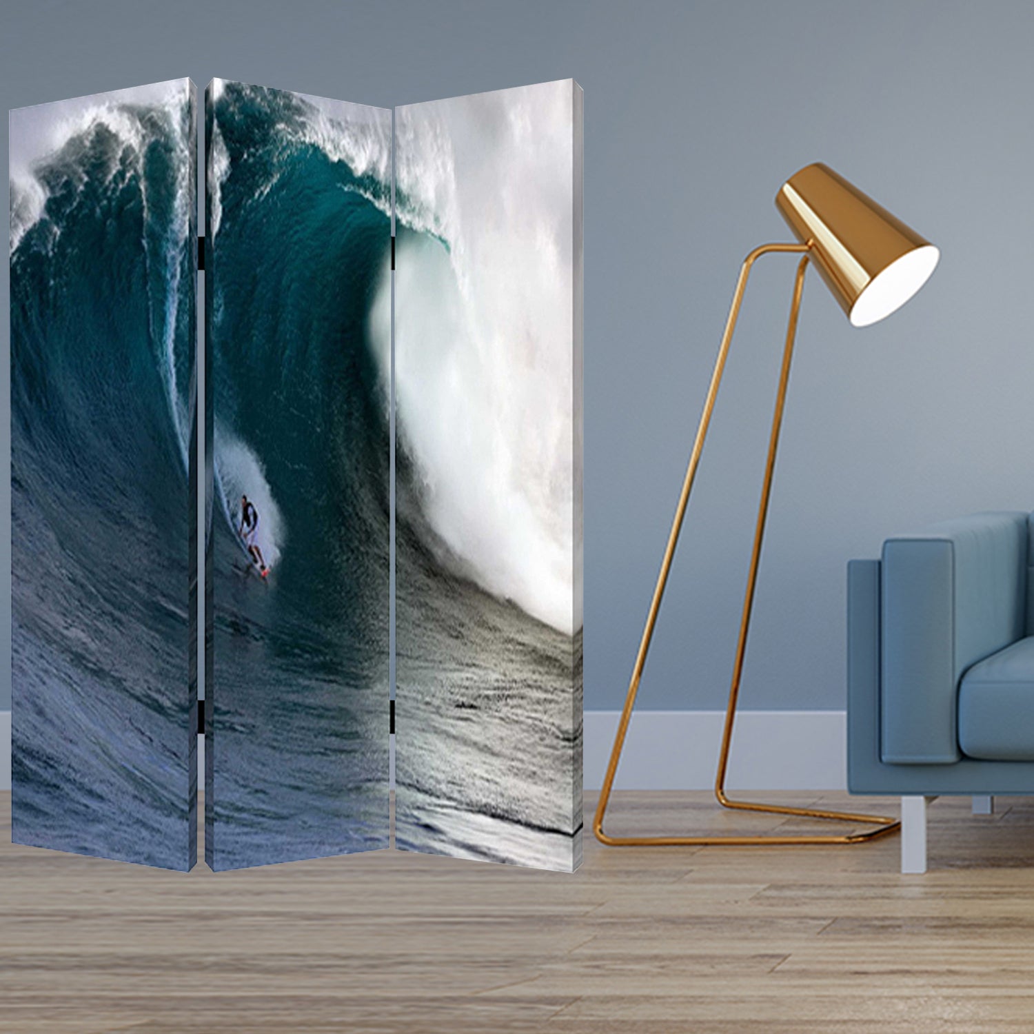 1 X 48 X 72 Multi Color Wood Canvas Wave  Screen - Minihomy