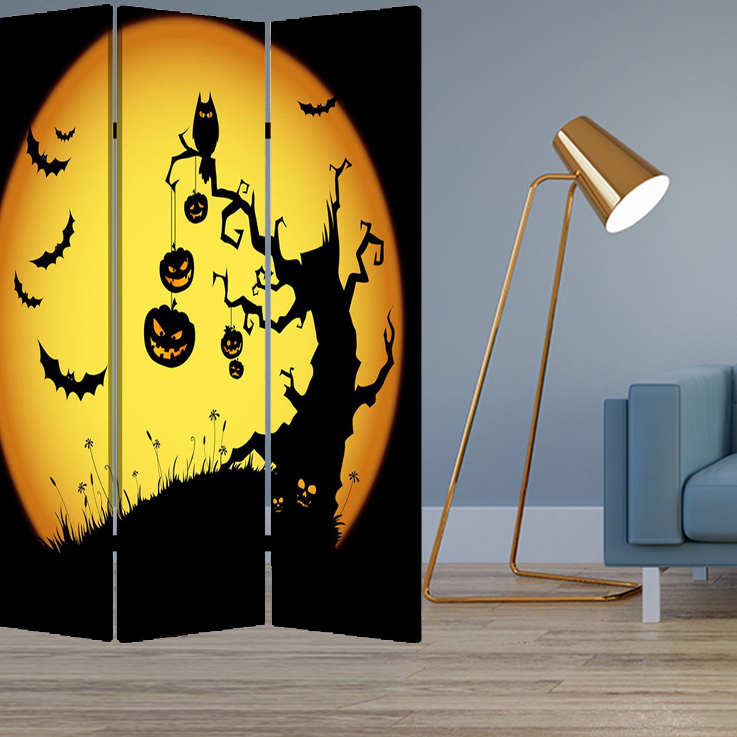 1" X 48" X 72" Multi Color Wood Canvas Halloween  Screen - Minihomy