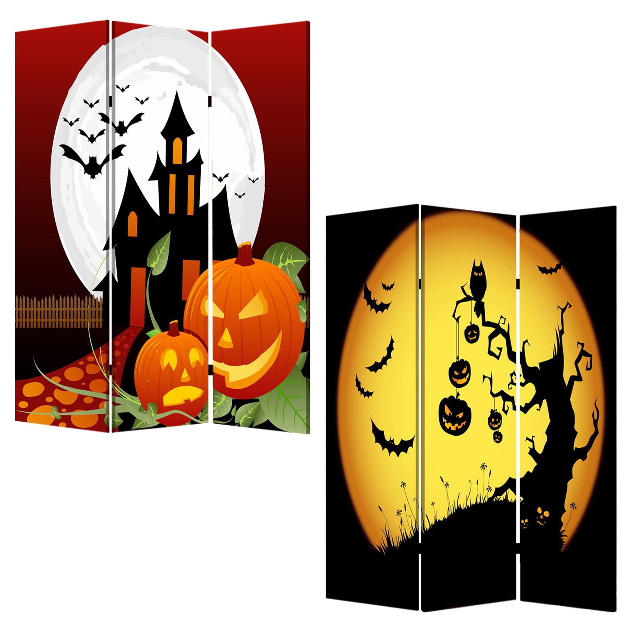 1" X 48" X 72" Multi Color Wood Canvas Halloween  Screen - Minihomy