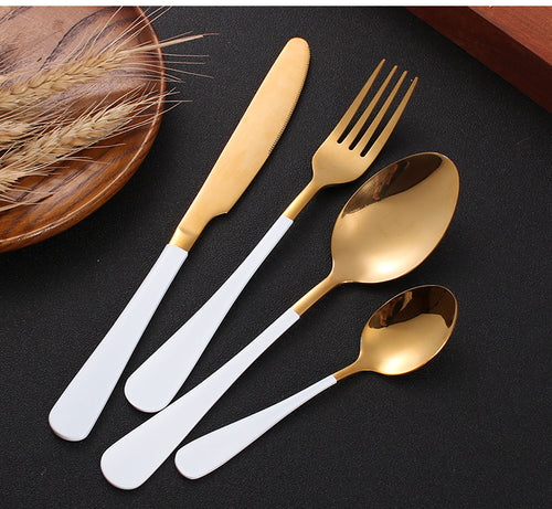 Stainless steel gold plated colorful knife and fork spoon set of four