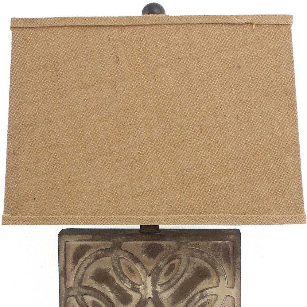 4.75 X 11.75 X 24.75 Brown Vintage With Khaki Linen Shade - Table Lamp - Minihomy