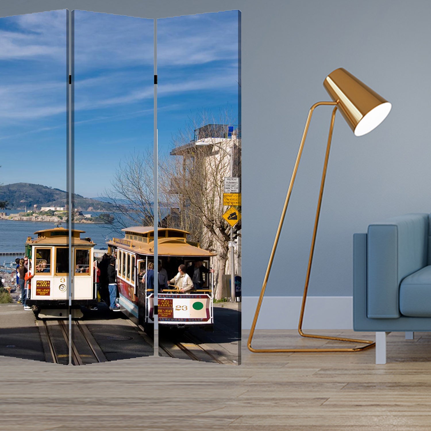 1" X 48" X 72" Multi Color Wood Canvas San Francisco  Screen - Minihomy