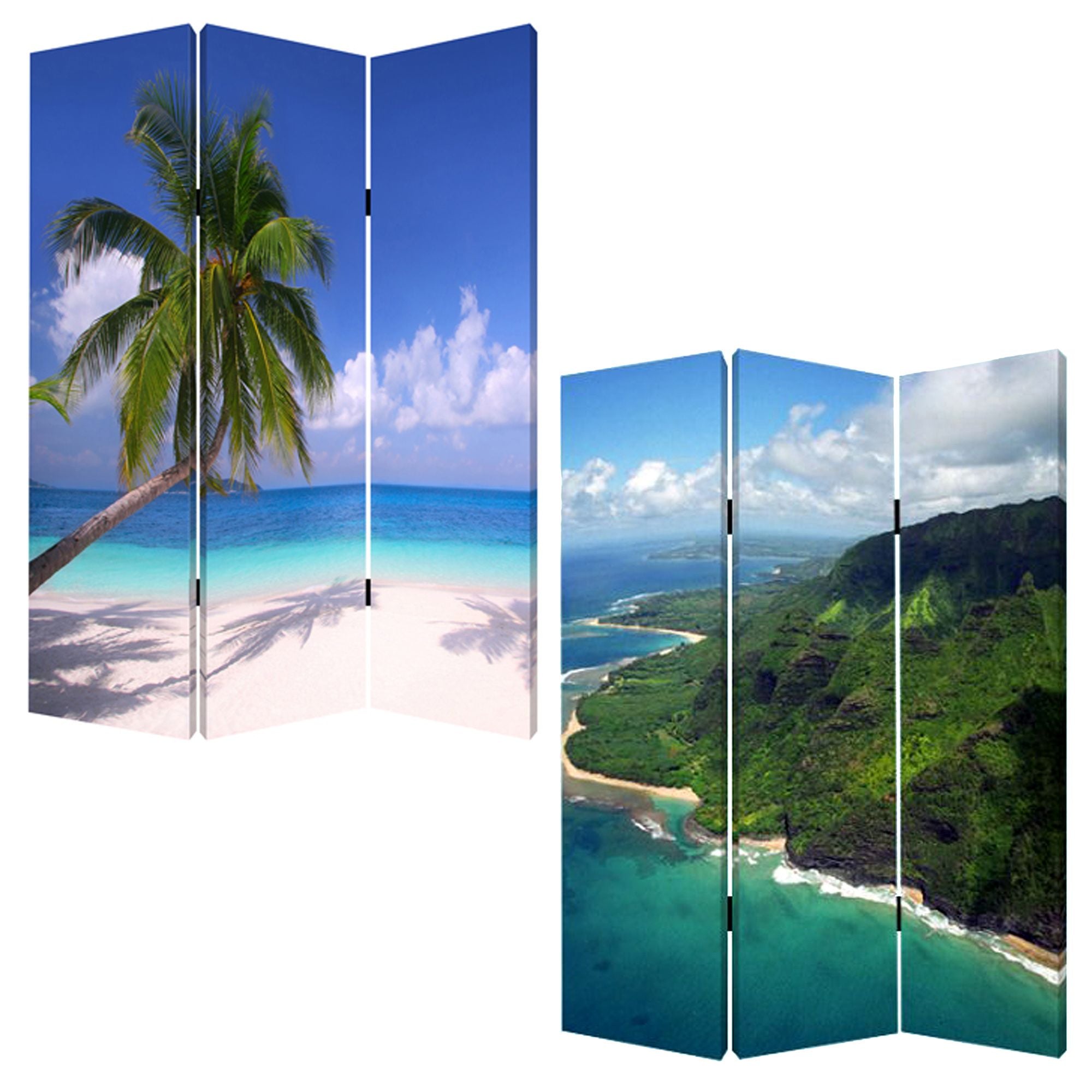 1 X 48 X 72 Multi Color Wood Canvas Palm Tripical  Screen - Minihomy