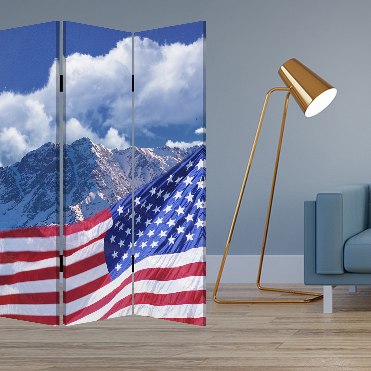 1 X 48 X 72 Multi Color Wood Canvas Model American Flag  Screen - Minihomy