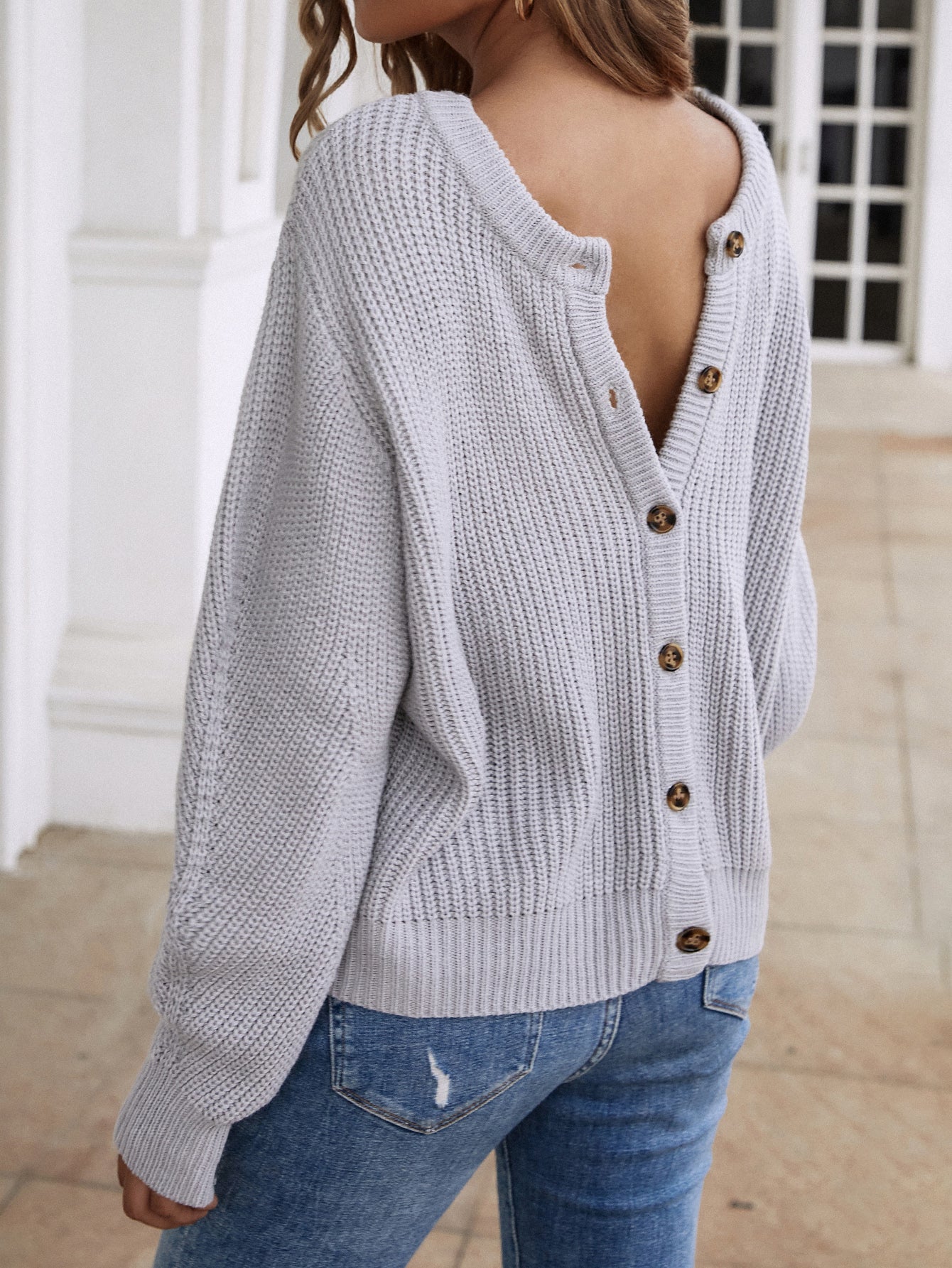 Button Down Rib-Knit Reversible Sweater - Minihomy