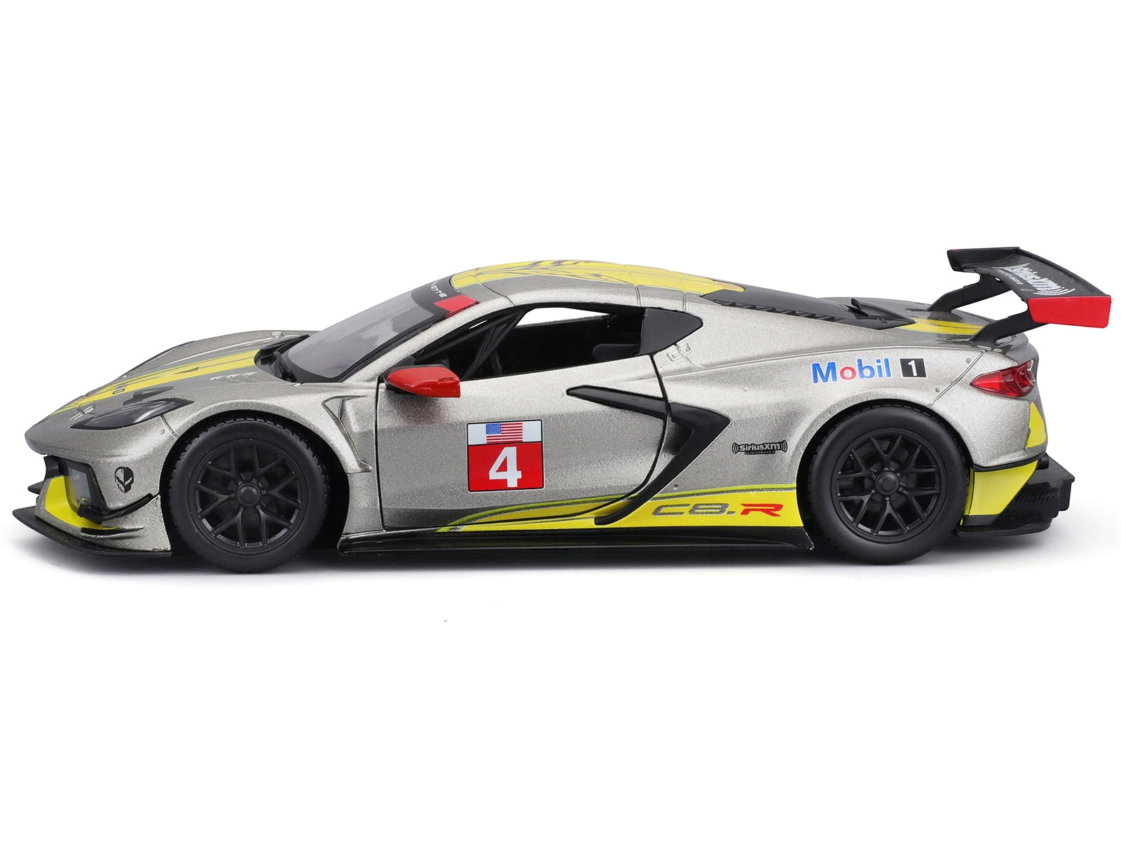 2020 Chevrolet Corvette C8.R #4 Silver Metallic with Yellow Stripes "Race" Series 1/24 Diecast Model Car by Bburago - Minihomy