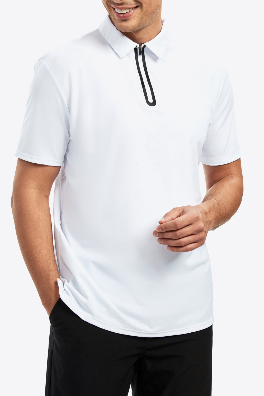 Contrast Short Sleeve Zip Polo Shirt - Minihomy