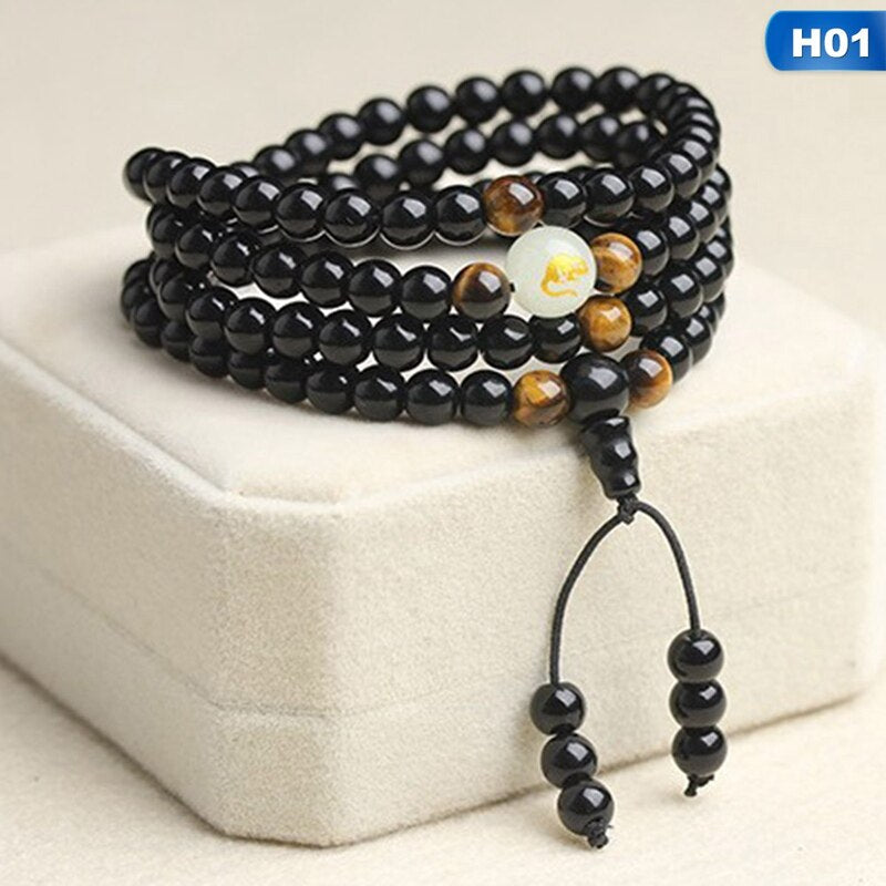 Obsidian multi-circle bead bracelet luminous stone