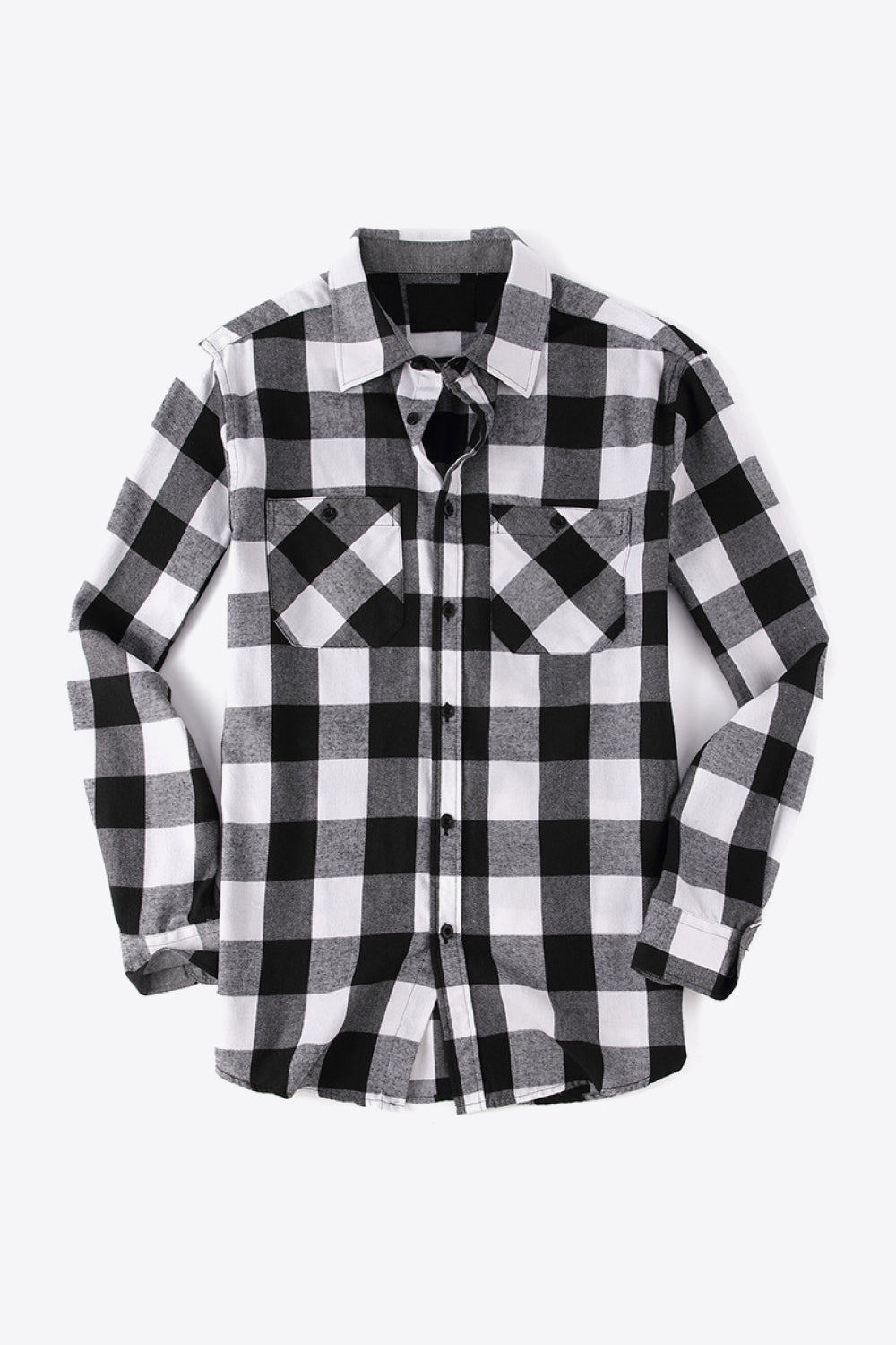 Plaid Button Front Long Sleeve Shirt with Breast Pockets - Minihomy