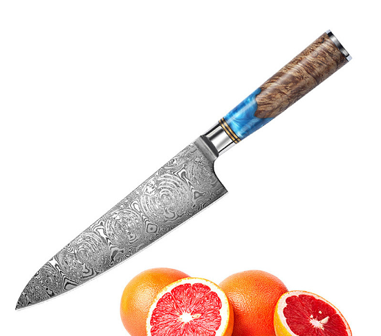 Damascus Steel Nakiri Knife with Ebony Handle - Chef Knife