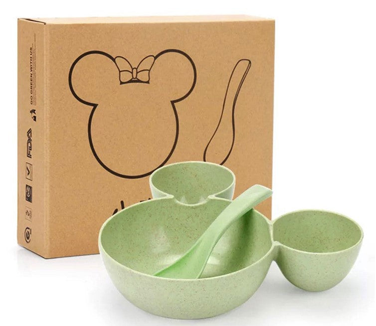 Wheat Straw Children's Bowl Cartoon Wheat Chopsticks Fork Spoon Fruit Dish Mickey's Bowl, Lovely Gift Set - Minihomy