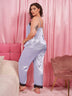 Plus Size Vertical Stripe Lace Trim Cami and Pants Pajama Set - Minihomy