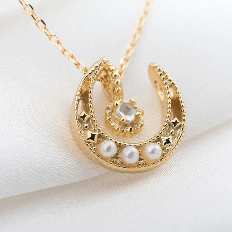 Golden Moon Moonstone Clavicle Necklace