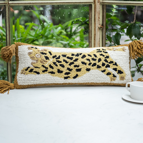 Spotted Leopard Fringed Long Strip Pillow Waist Pillow