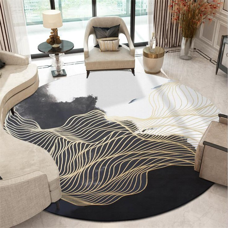 Black And White Abstract Ink Painting Gold Line Carpet