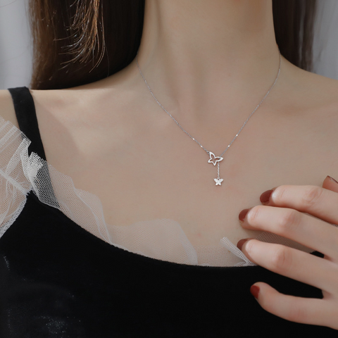 Flash Diamond Butterfly Tassel Necklace Female Clavicle Chain