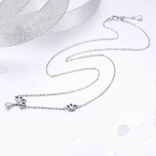 S925 Sterling Silver Lotus   Necklace Electroplated Clavicle Chain