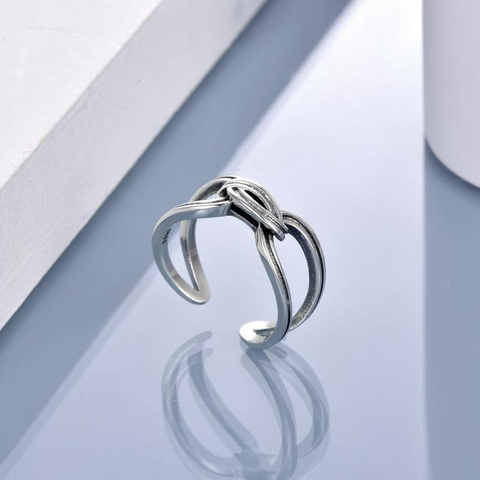 Sterling Silver Spliced Oxidized Opening Ring For Man And Woman