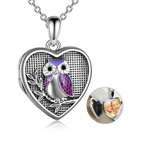Owl Necklace Sterling Silver Owl Heart Locket Necklace For Mom