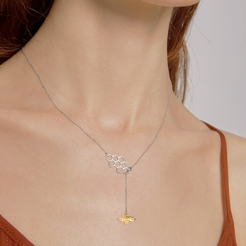 Bee Necklace 925 Sterling Silver Gold Plated Geometric Necklace