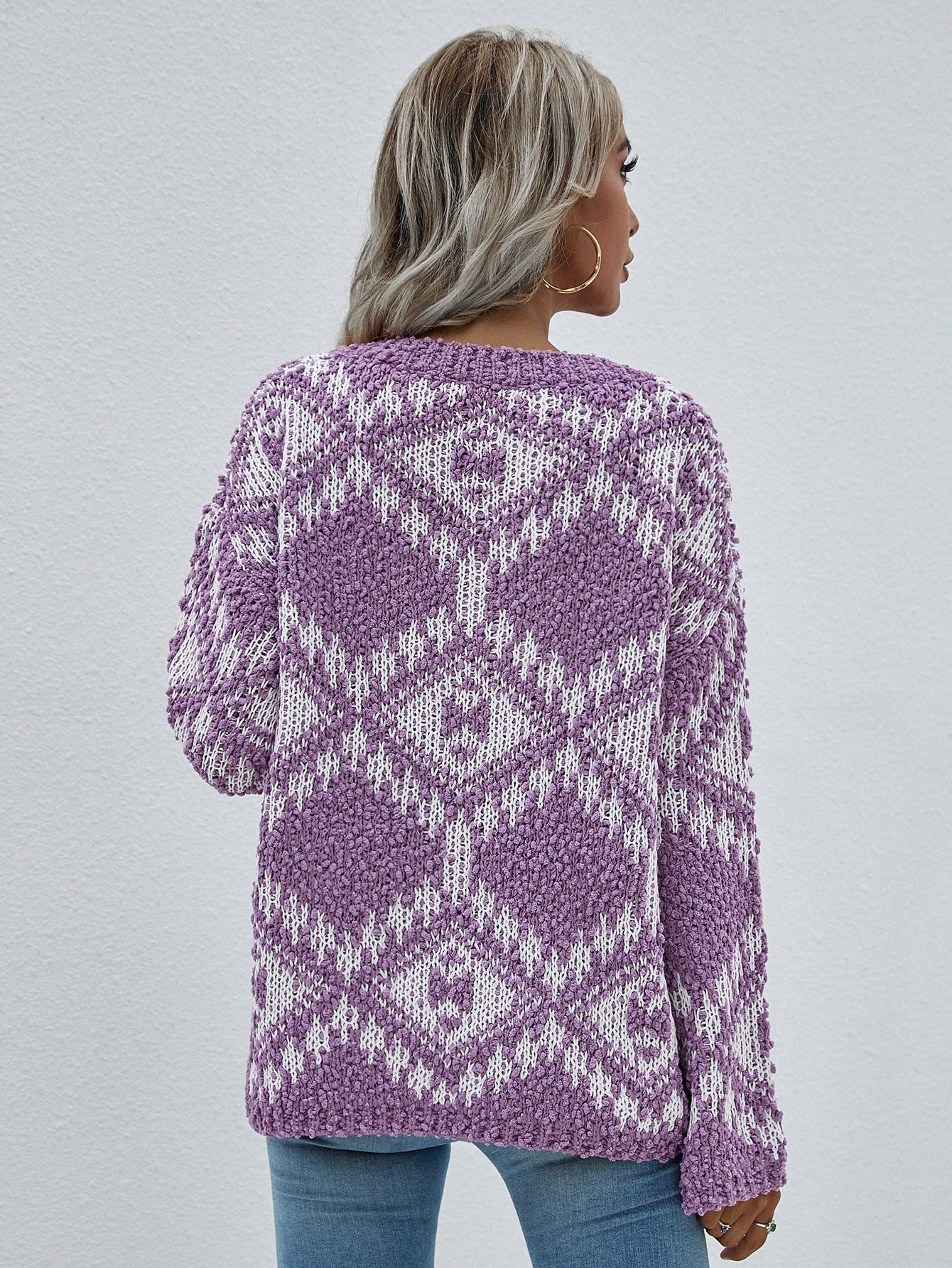 Geometric Print Chunky Knit Sweater - Minihomy