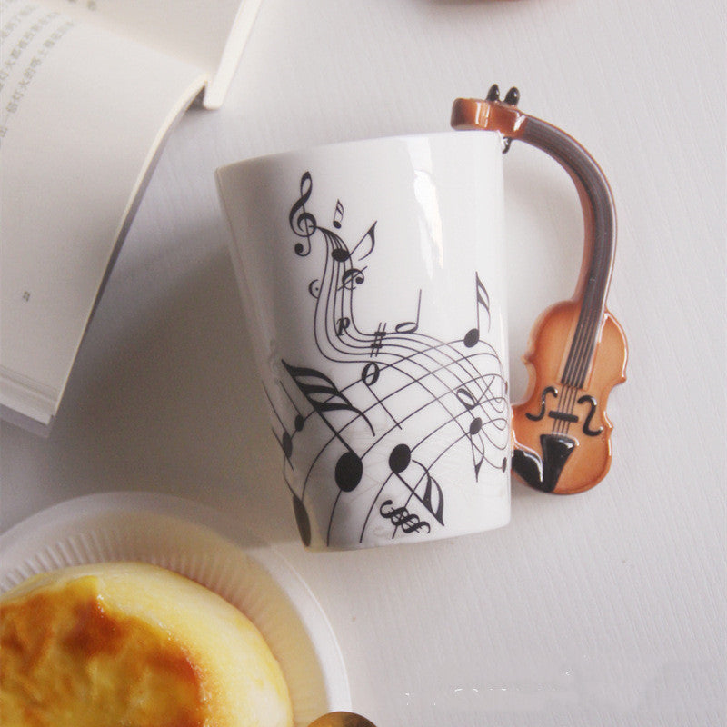 Creative Music Violin Style Guitar Ceramic Mug Coffee Tea Milk Stave Cups With Handle Coffee Mug Novelty Gifts